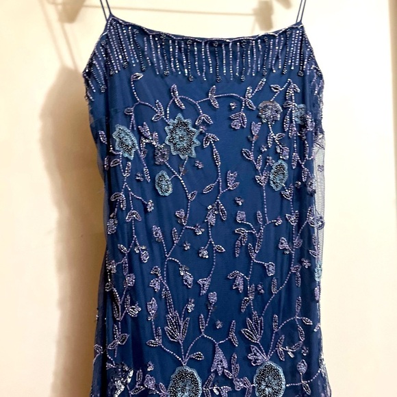 Vintage Stenay Petite Silk Gown Sz 14P Sequin Elegant Blue Beaded Dress - Picture 8 of 9